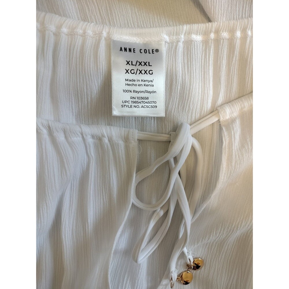 NWOT! Anne Cole V-Neck Lightweight White Beach CoverUp w/Bell Sleeves. XL-XXL - Picture 7 of 7